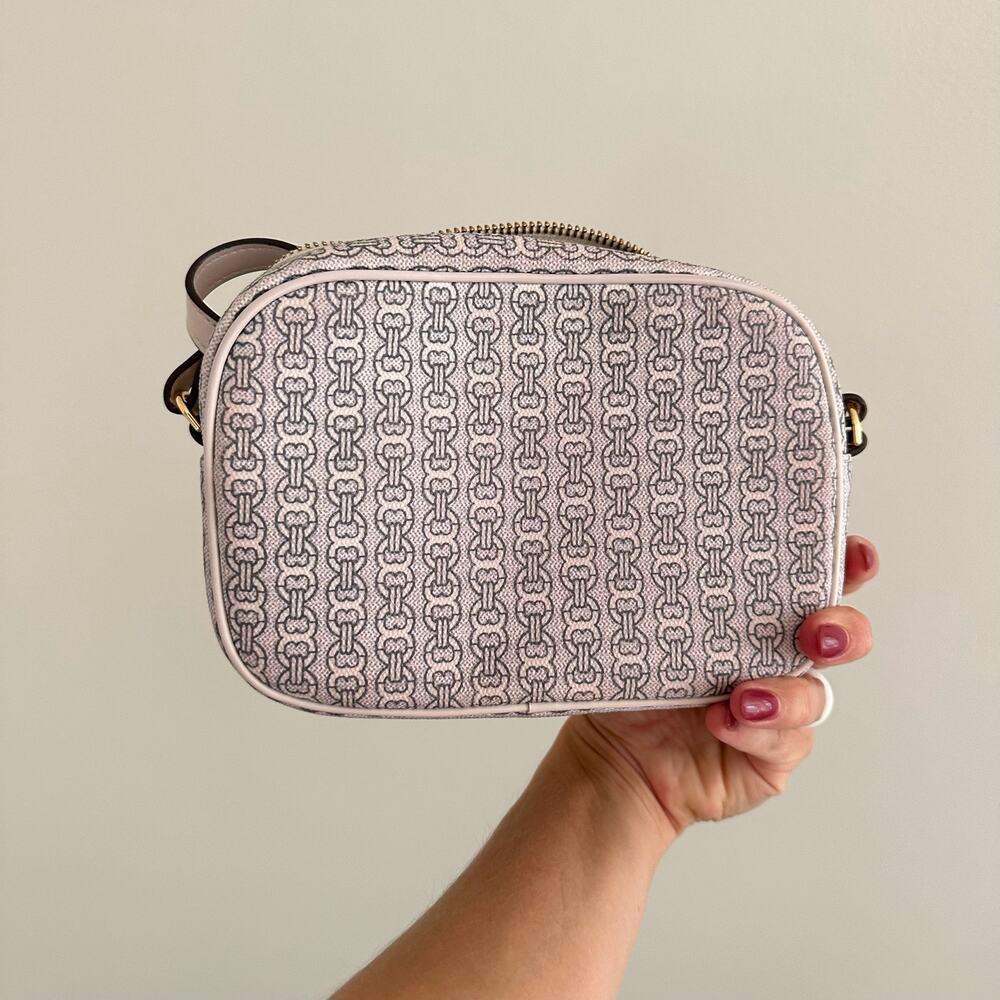 Tory Burch Gemini Link Canvas Zip Around Mini Crossbody Bag White Blue - Picture 7 of 10